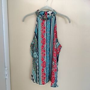 Lily White Halter Top Multi Color Pom pom Hemline XL Travel Boho Vacation